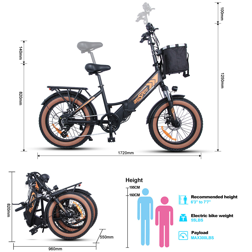 ONESPORT OT29 Electric Bike 20*4.0 inch Fat Tires 250W Motor 25km/h Speed 48V 17Ah Battery 120km Max Range Shimano 7-Speed