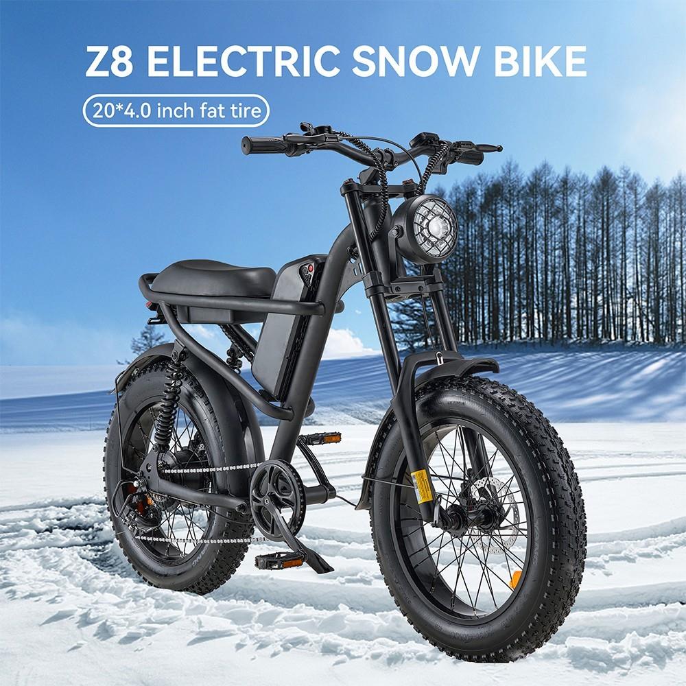 Z8 Electric Bike 20*4.0 inch CHAOYANG Fat Tire 48V 500W Motor 28MPH Max Speed 15Ah Battery 75 miles Max Range Dual Mechanical Disc Brake Shimano 7-Speed