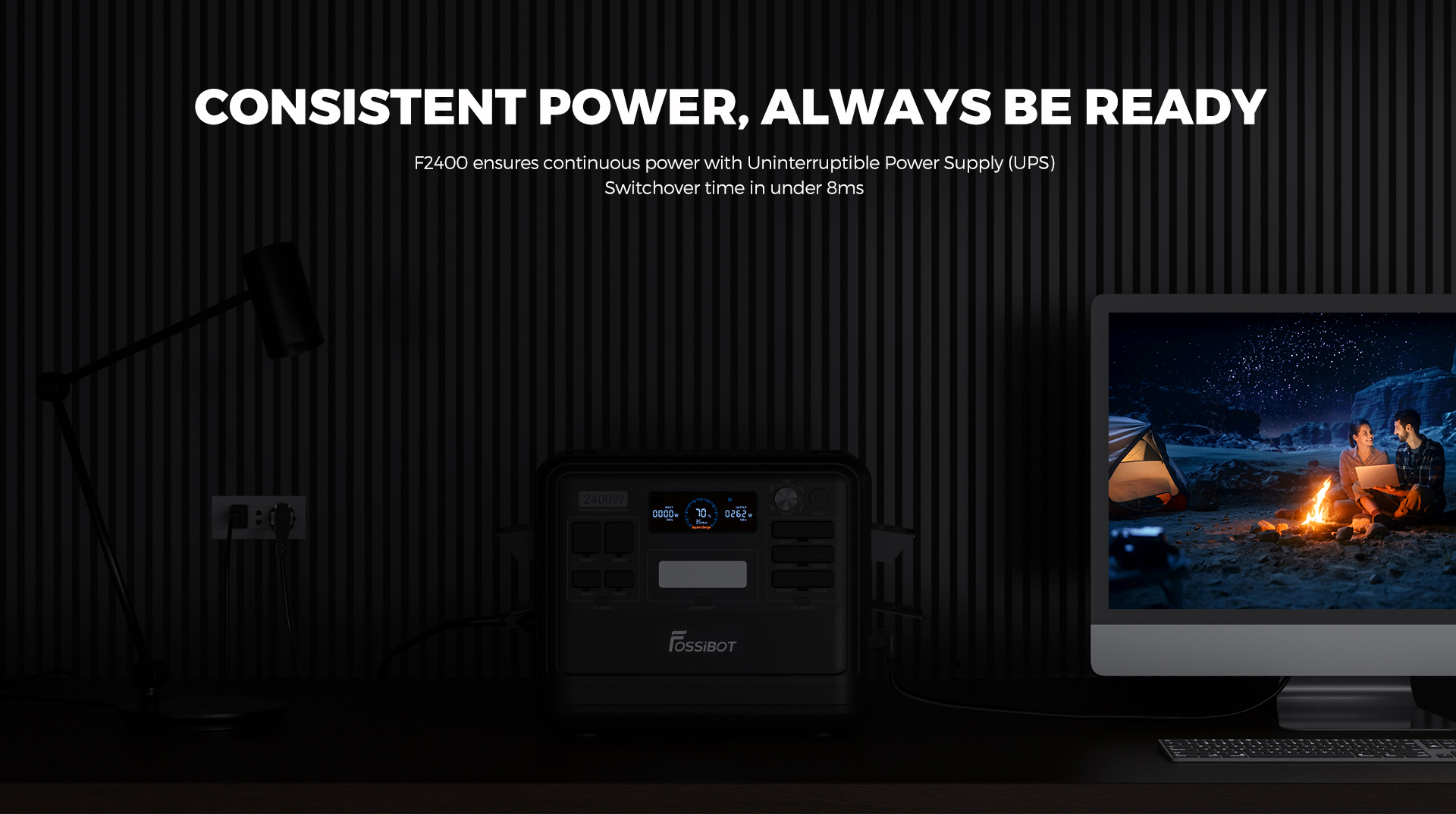 Centrale &eacute;lectrique portable FOSSiBOT F2400 + panneau solaire pliable FOSSiBOT SP200 18 V 200 W, batterie LiFePO4 2048 Wh/640 000 mAh, g&eacute;n&eacute;rateur solaire 2 400 W (4 600 W en cr&ecirc;te), 3 prises AC RV Car USB Type-C QC3.0 PD DC5521 &agrave; onde sinuso&iuml;dale pure, charge rapide en 1,5 heure