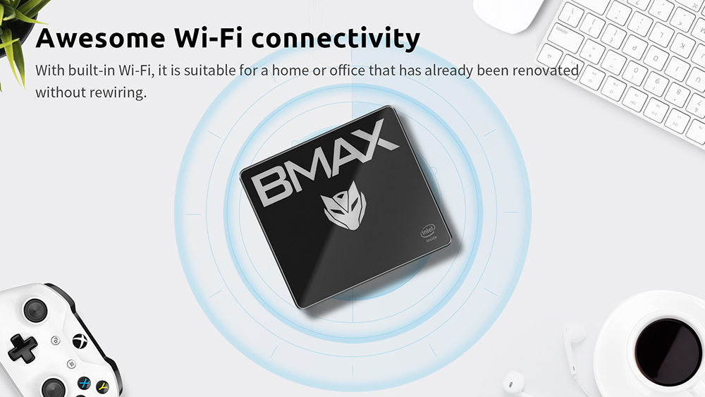 BMAX B2 Pro Mini PC, Intel N4105 Quad Core CPU Up to 2.5GHz, 8GB DDR4 256GB SSD, 4K 60Hz HDMI 2.0x2, USB 3.0x4, USB 2.0, Micro SD Card Slot, 3.5mm Audio, M.2 2280 SSD Slot, 2.4/5GHz Dual Wi-Fi, BT 5.0, RJ45 1000Mbps Ethernet, Windows 11 Pro