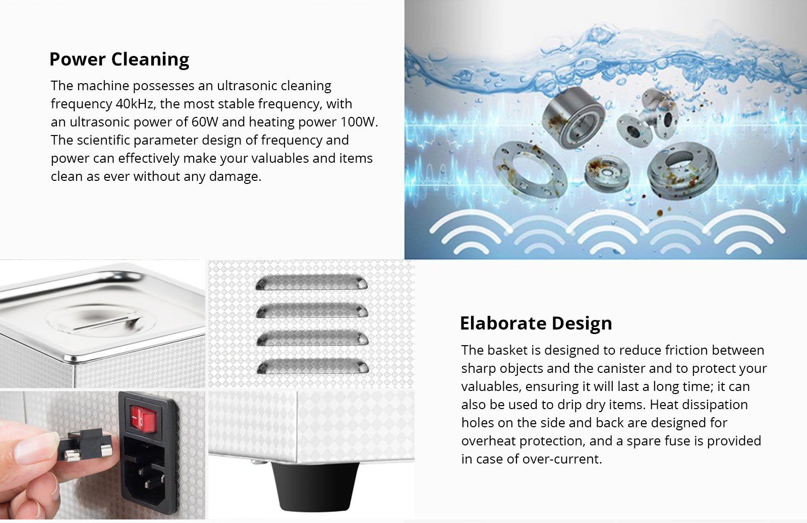 Geekbes 2L Ultrasonic Cleaner with Mechanical Knob, 60W Ultrasonic Power, 100W Heating Power, Adjustable Time/Temperature, Automatic Thermostat Function