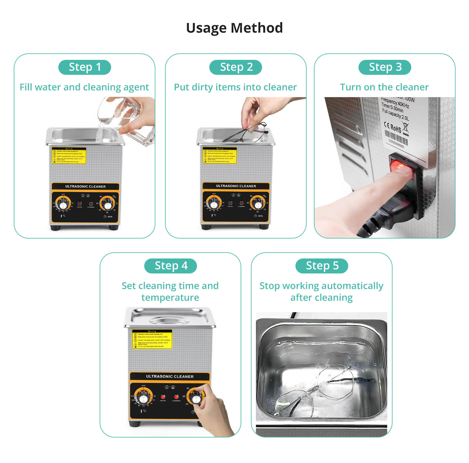 Geekbes 2L Ultrasonic Cleaner with Mechanical Knob, 60W Ultrasonic Power, 100W Heating Power, Adjustable Time/Temperature, Automatic Thermostat Function