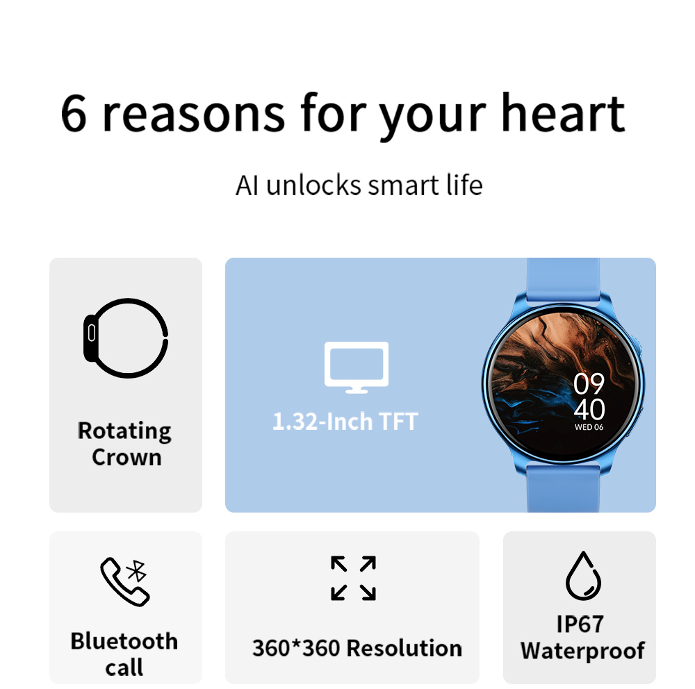 LOKMAT Time 2 Smart Watch Bluetooth Call Heart Rate Monitoring Sports Watch with Sleep Tracker for Android iOS - Blue