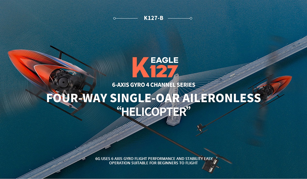 XK K127 4CH 6-Axis Gyro RC Helicopter Altitude Hold Flybarless RTF- One Battery