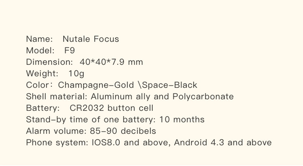 Nutale F9 Focus Smart Key Finder Mini Tag Bluetooth Tracker Anti Lost Reminder Wallet Phone Suitcase Finder Alarm Gold