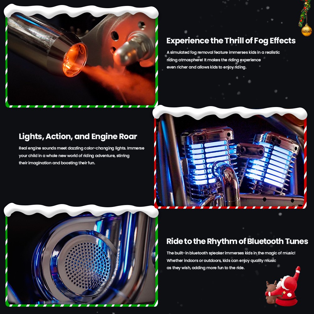 HYPER GOGO Challenger 12 Plus with App Electric Motorcycle for Kids 12'' Pneumatic Tires Bluetooth Speaker Fog - Green