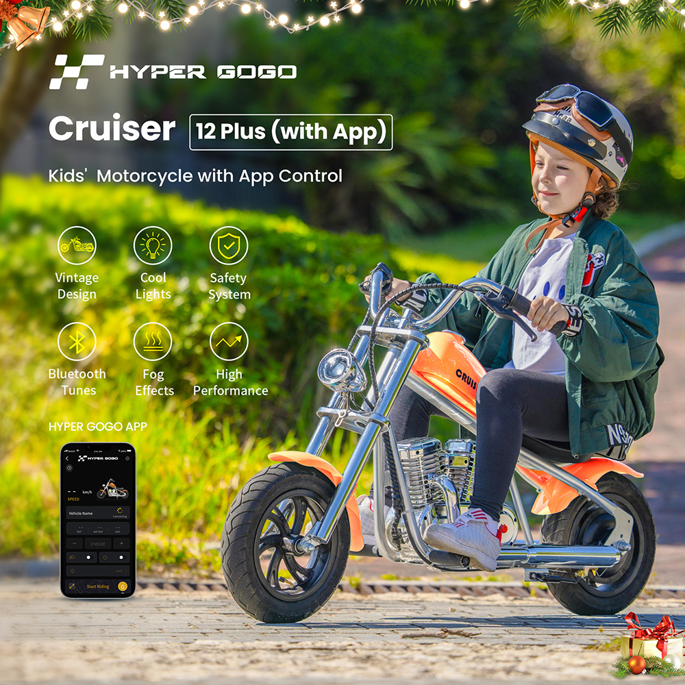 HYPER GOGO Cruiser 12 Plus with APP Electric Motorcycle for Kids 24V 5.2Ah Battery 160W Motor 10mph max Speed 12