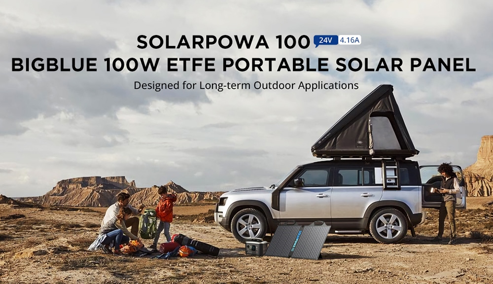 Bigblue SolarPowa 100 100W skladací solárny panel s podstavcami, 23.5% miera premeny energie, vodotesný IP65