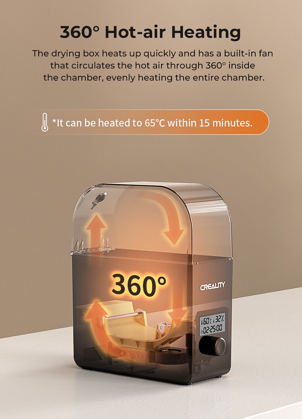 Creality Filament Dryer Box 2.0, nastaviteľná teplota, 24-hodinový časovač, monitorovanie vlhkosti