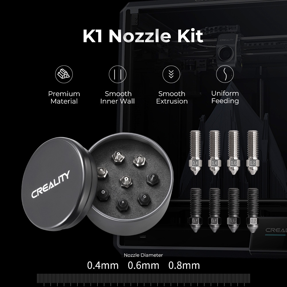 Creality K1 0,4/0,6/0.Súprava trysiek z tvrdenej ocele/medenej zliatiny s priemerom 8 mm