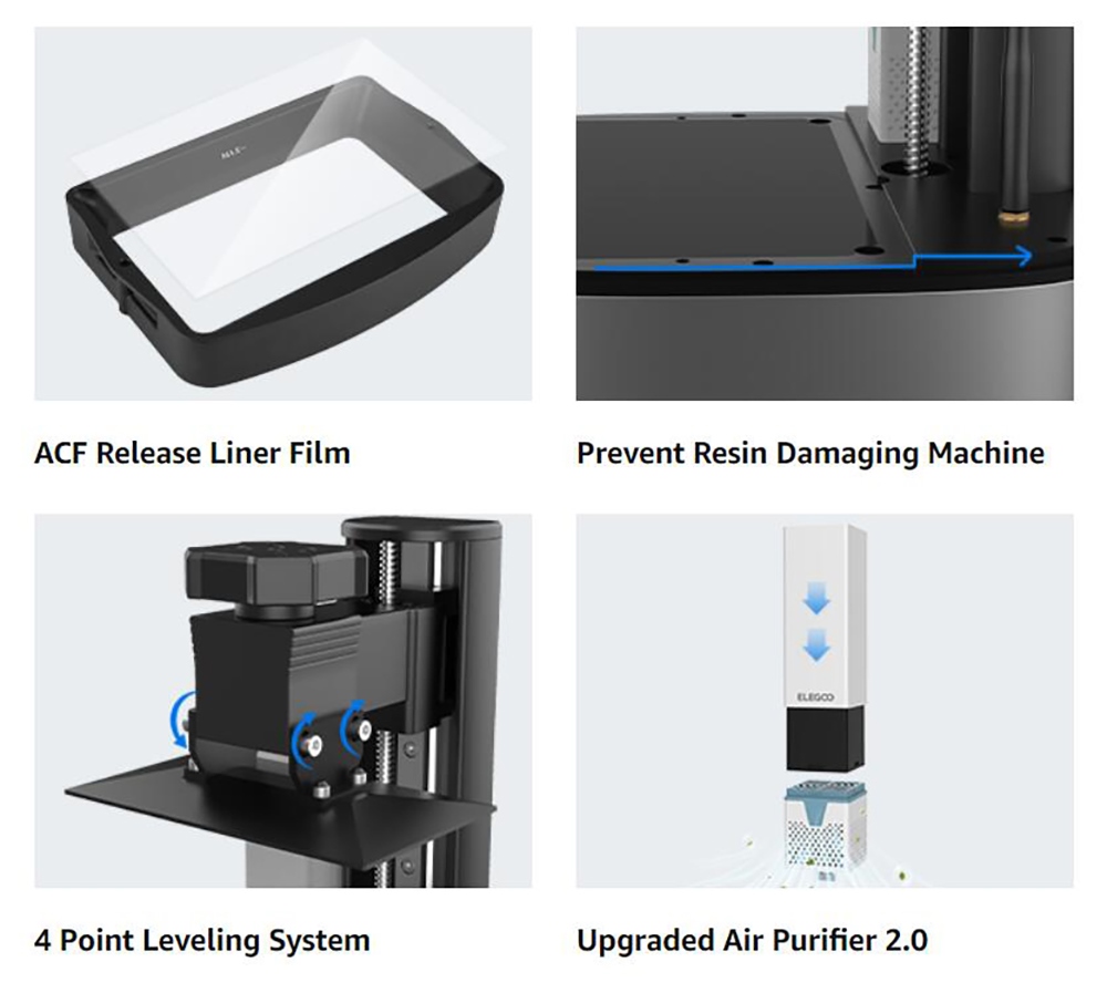 ELEGOO Mars 4 Ultra Resin 3D Printer, 7-palcový 9K mono LCD displej, rýchlosť tlače 30-70 mm/h, 4-bodové vyrovnávanie, ACF uvoľňovacia podkladová fólia, čistič vzduchu, Wi-Fi pripojenie, OS Linux, 153,36x77.76x165mm