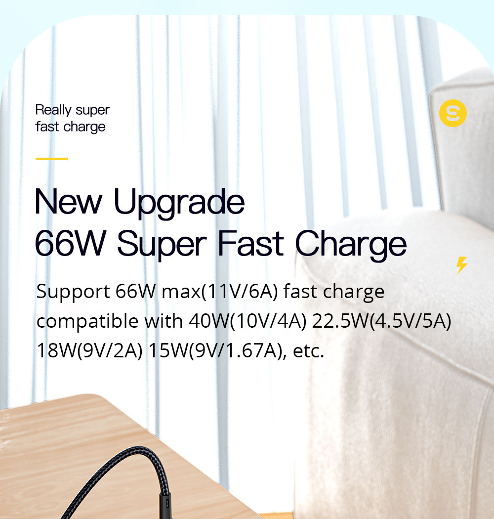 ESSAGER 66W Fast Charge Data Cable, USB-A to Type-C, 480Mbps Transfer Rate, for Huawei OPPO Samsung Mobile Phones, 2m Cable - Black