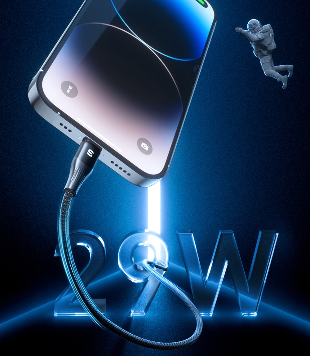 ESSAGER PD29W Fast Charging Data Cable, Type-C to Lightning, 480Mbps Transfer Rate, for iPhone 14 13 12 Pro Max, 1m Cable