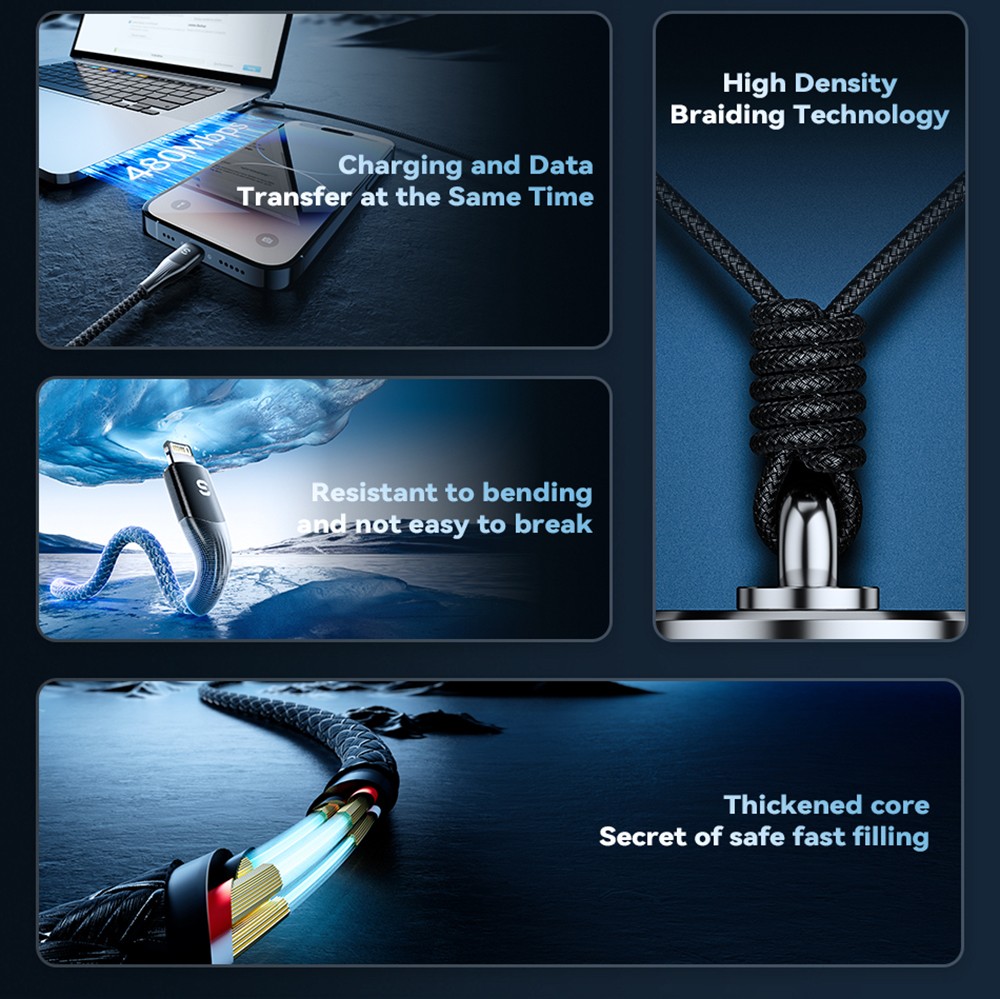 ESSAGER PD29W Fast Charging Data Cable, Type-C to Lightning, 480Mbps Transfer Rate, for iPhone 14 13 12 Pro Max, 2m Cable