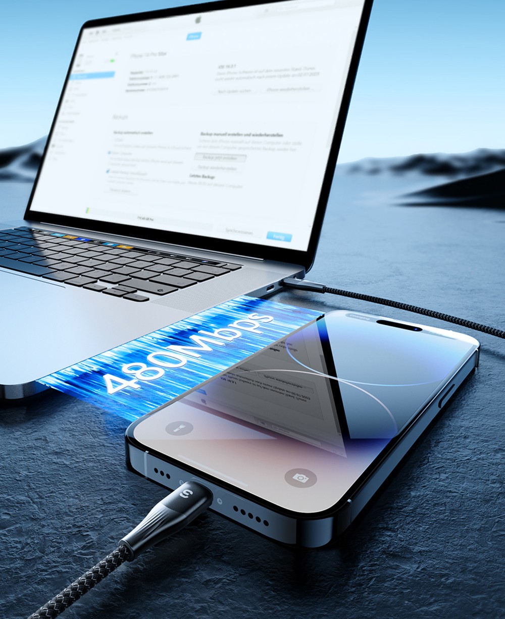 ESSAGER PD29W Fast Charging Data Cable, Type-C to Lightning, 480Mbps Transfer Rate, for iPhone 14 13 12 Pro Max, 2m Cable