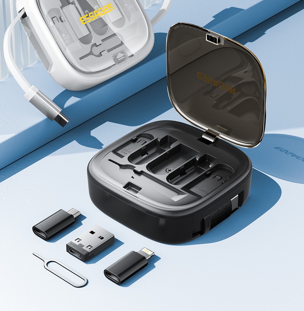 ESSAGER Type-C To Type-C Data Cable, USB Micro Lightning Connectors, PD 60W Fast Charging, 480Mbps Transmission Rate, Travel Multifunctional Charge Cord with Storage Box, for Laptops / Tablets / Mobile Phones - White