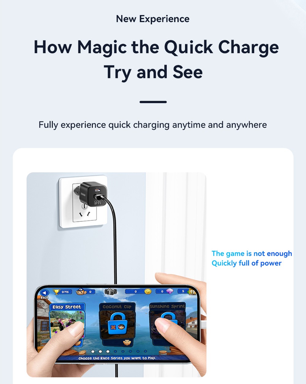 ESSAGER 20W GaN Charger, USB-A Type-C Dual Port, QC 3.0 PD 3.0 Quick Charging, EU Plug, for iPhone Huawei Samsung Mobile Phones Tablets - Black