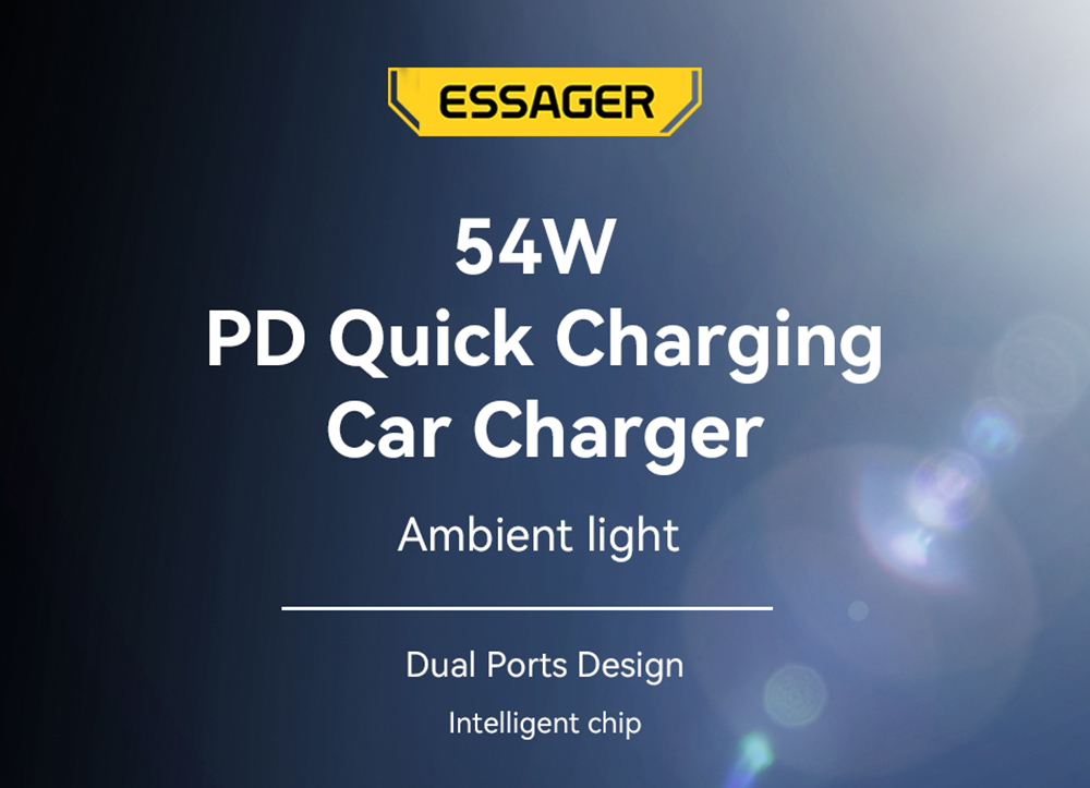 Essager 54W Car Charger, USB-A Type-C Dual Port, Support PD 3.0 / QC 3.0 / FCP / AFC Quick Charging, for iPhone Huawei Samsung Xiaomi Mobile Phones Tablets