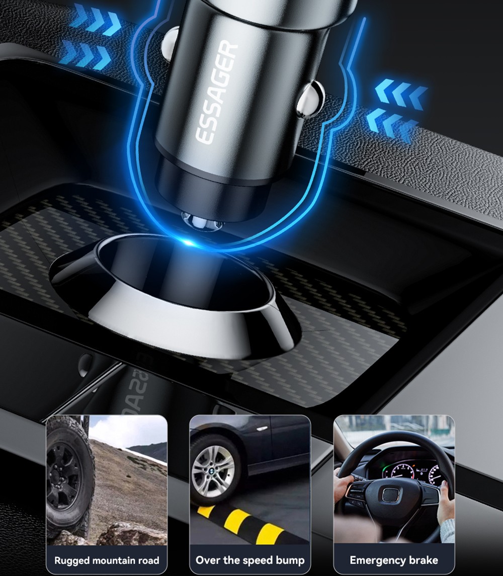 Essager 54W Car Charger, USB-A Type-C Dual Port, Support PD 3.0 / QC 3.0 / FCP / AFC Quick Charging, for iPhone Huawei Samsung Xiaomi Mobile Phones Tablets