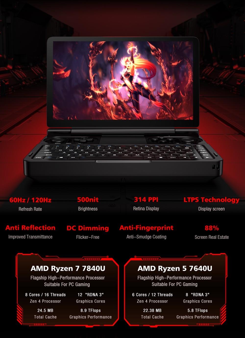 GPD WIN Mini 7-inch Handheld Gaming Console, AMD Ryzen 5 7640U, 120Hz Refresh Rate, 16GB RAM 512GB SSD, Full-Featured Type-C 65W Charging, Support Graphics Card Expansion Dock & USB4, Backlit Keyboard, 1*Oculink Port 1*microSD Card Reader - US Plug