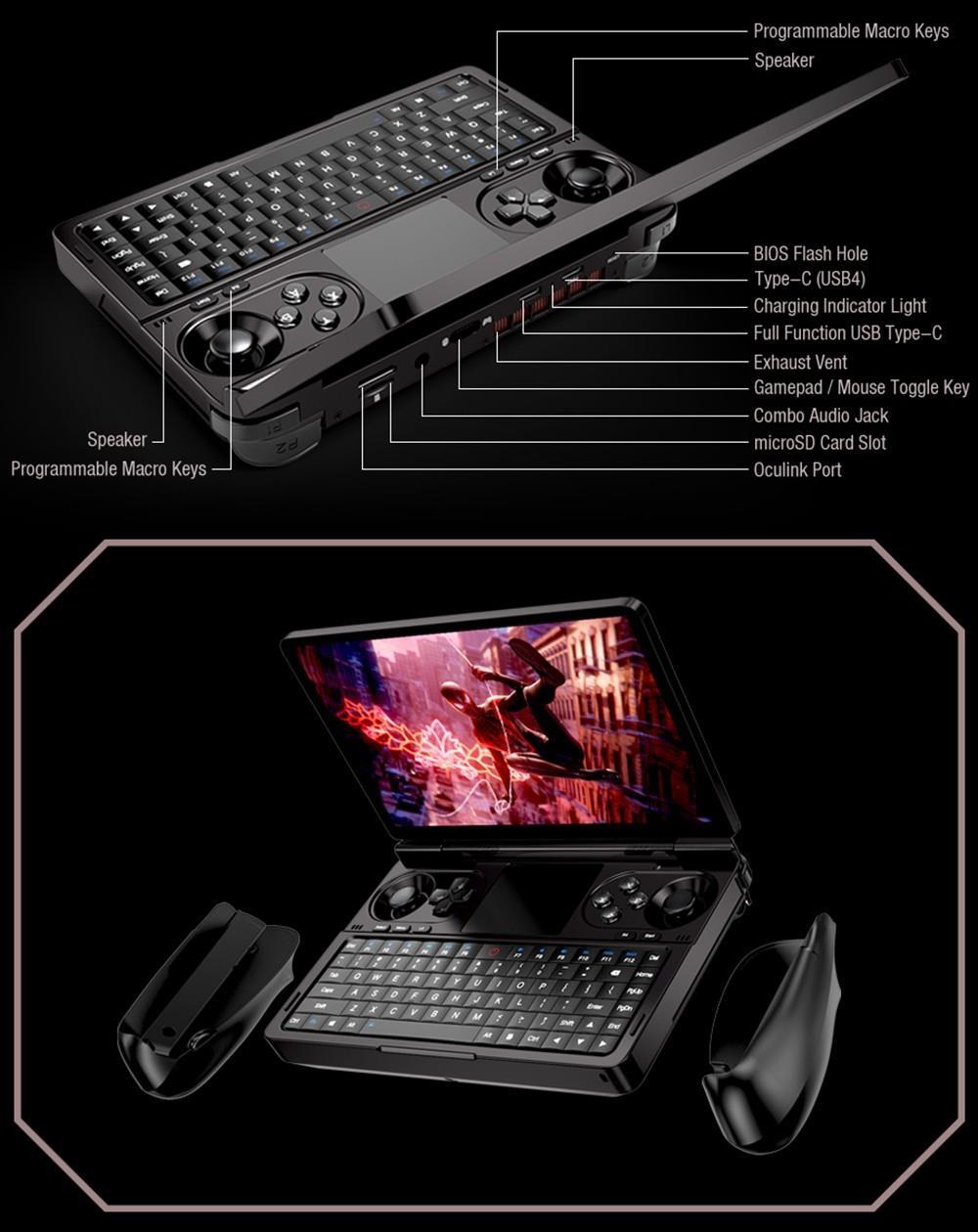 GPD WIN Mini 7-inch Handheld Gaming Console, AMD Ryzen 7 7840U, 120Hz Refresh Rate, 32GB RAM 2TB SSD, Full-Featured Type-C 65W Charging, Support Graphics Card Expansion Dock & USB4, Backlit Keyboard, 1*Oculink Port 1*microSD Card Reader - EU Plug