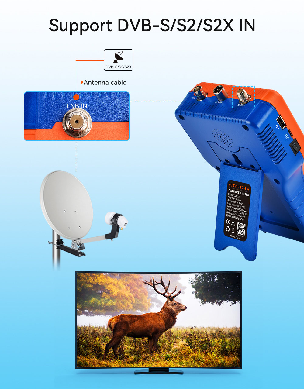 Gtmedia V8 Finder PRO 2 Satellite Finder ATSC-C Digital Satellite Signal Detector - Orange, US Plug