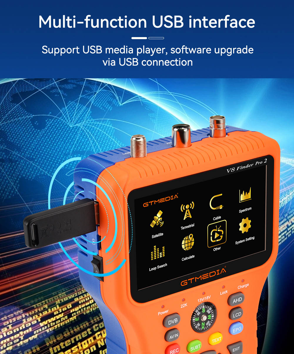 Gtmedia V8 Finder PRO 2 Satellite Finder ATSC-C Digital Satellite Signal Detector - Orange, US Plug