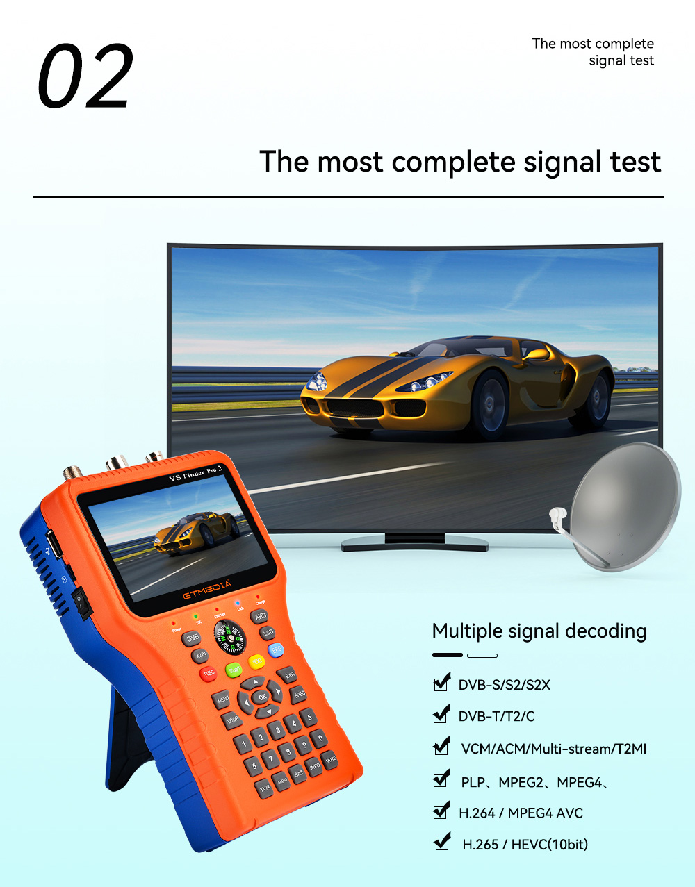 Gtmedia V8 Finder PRO 2 Satellite Finder ATSC-C Digital Satellite Signal Detector - Orange, US Plug