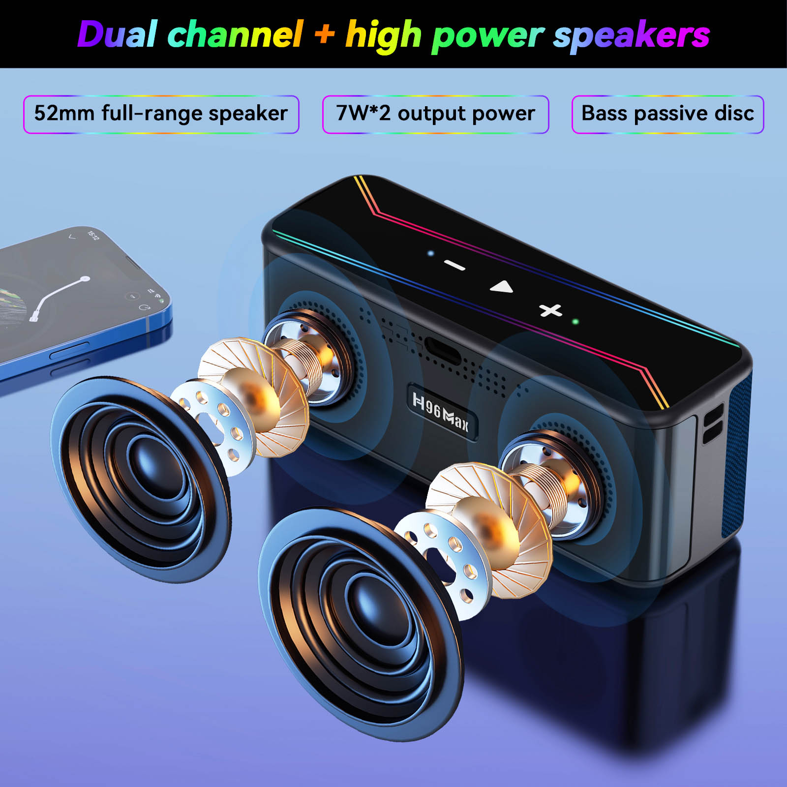 H96 Max M7 TV Box Media Player Speaker, RK3528 Quad-core, 4GB+64GB, Android 13, Bluetooth 5.1, 2.4G/5G Dual-band WiFi, 1*HDMI 1*DC 1*TF Card Slot 1*USB 2.0 - AU Plug
