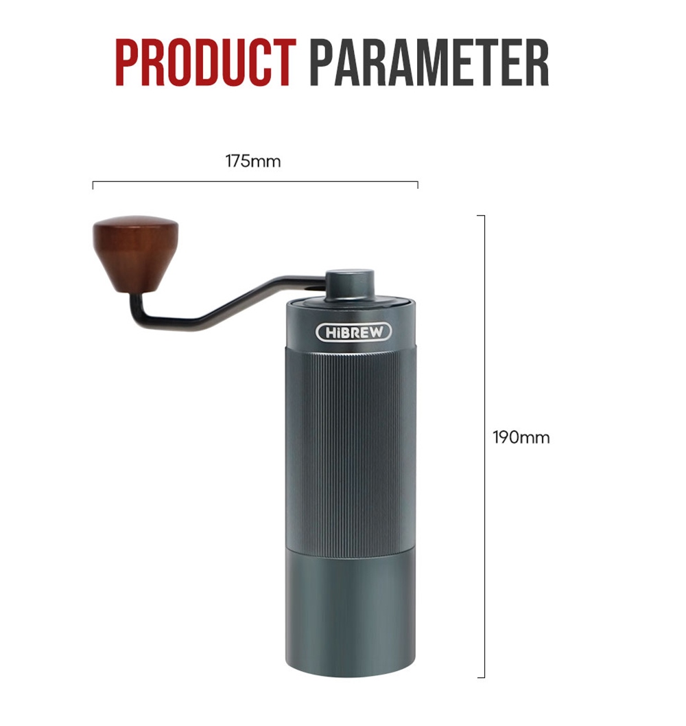 Prenosný ručný mlynček na kávu HiBREW G4A, 36 mm jadro, kovový zásobník na prášok, nastaviteľná presnosť, veľká kapacita 18 g