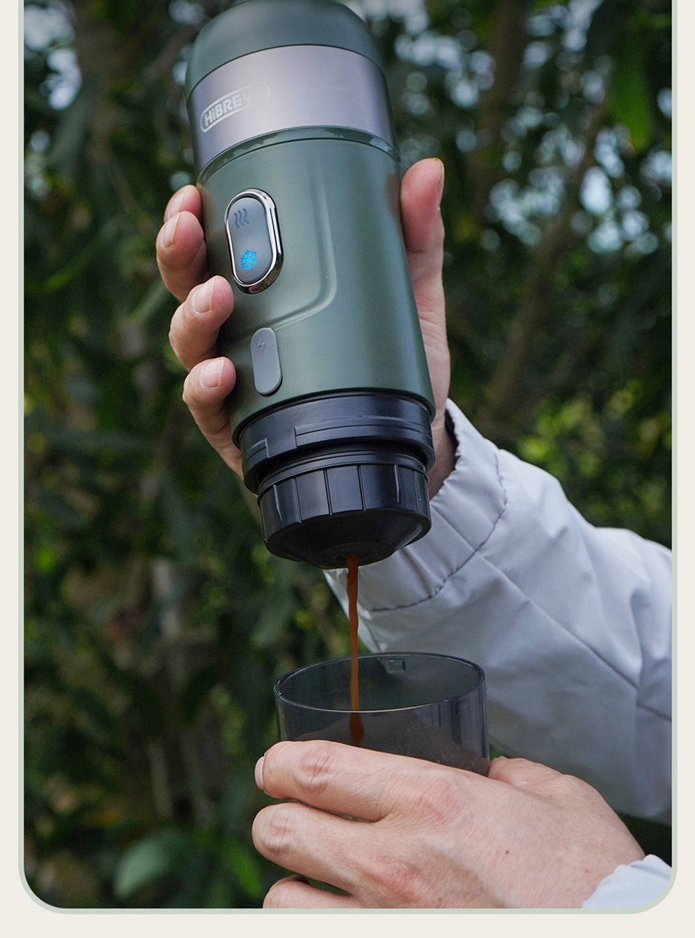 HiBREW H4B Bezdrátový přenosný espresso kávovar 3 v 1, tlak 15 barů, nabíjecí baterie 2200 mAh, s adaptérem Držák na tašku na uskladnění