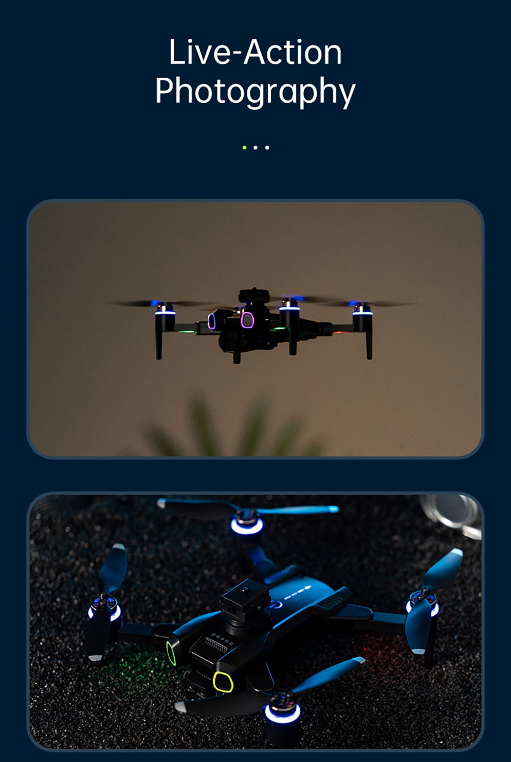 JJRC H117 Color Changing Drone, HD Dual Camera, Optical Flow Positioning, APP Control - 2 Batteries, Black