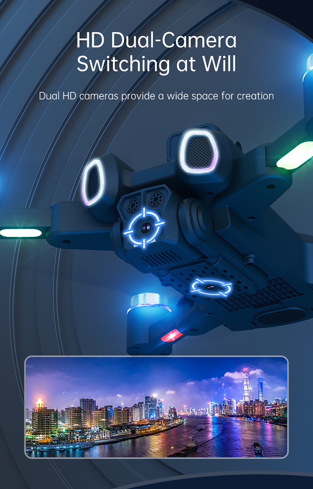 JJRC H117 Color Changing Drone, HD Dual Camera, Optical Flow Positioning, APP Control - 2 Batteries, Black