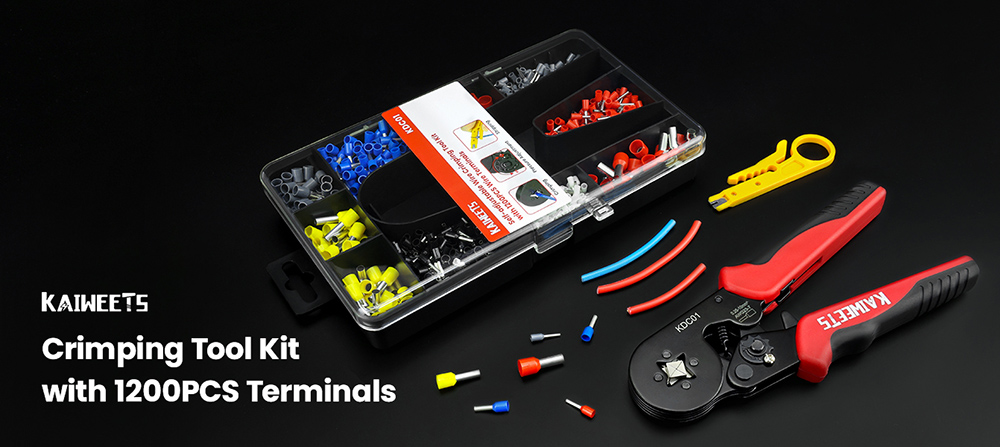 KAIWEETS KDC01 Wire Crimping Tools Set, AWG 23-7 Self-Adjustable, with 1200pcs Wire Terminals