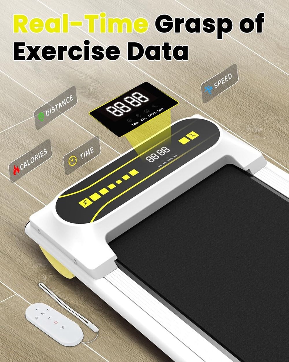 KRD Q22 Walking Pad Under Desk Treadmill, 2.25HP Motor, 265 lbs Weight Capacity, 1-6KM/H Speed, P1-P12 Program, Remote Control, LED Display - White