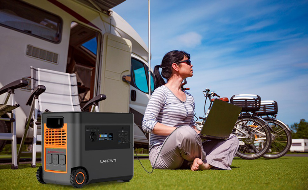 LANPWR 2500W Portable Power Station, 2160Wh LifePo4 Solar Generator, 15W Wireless Charging, 14 Outlets, 65 Mins AC Fast Charging, for Balcony Solar System, Camping, RV Trip, Outdoor Party, Home Use - Black and Orange