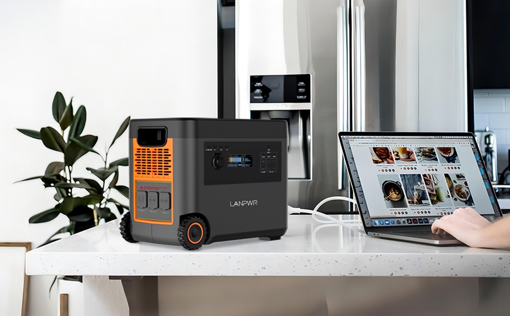 LANPWR 2500W Portable Power Station, 2160Wh LifePo4 Solar Generator, 15W Wireless Charging, 14 Outlets, 65 Mins AC Fast Charging, for Balcony Solar System, Camping, RV Trip, Outdoor Party, Home Use - Black and Orange