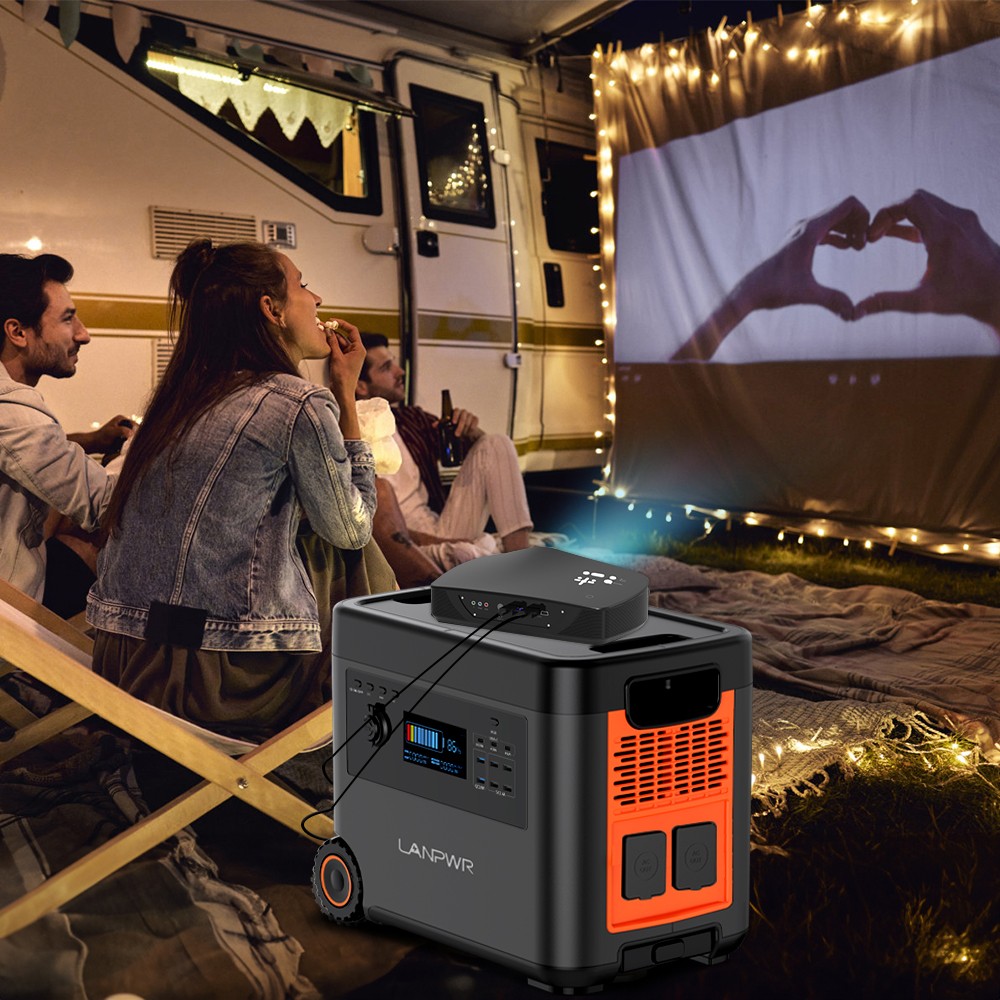 LANPWR 2500W Portable Power Station, 2160Wh LifePo4 Solar Generator, 15W Wireless Charging, 14 Outlets, 65 Mins AC Fast Charging, for Balcony Solar System, Camping, RV Trip, Outdoor Party, Home Use - Black and Orange