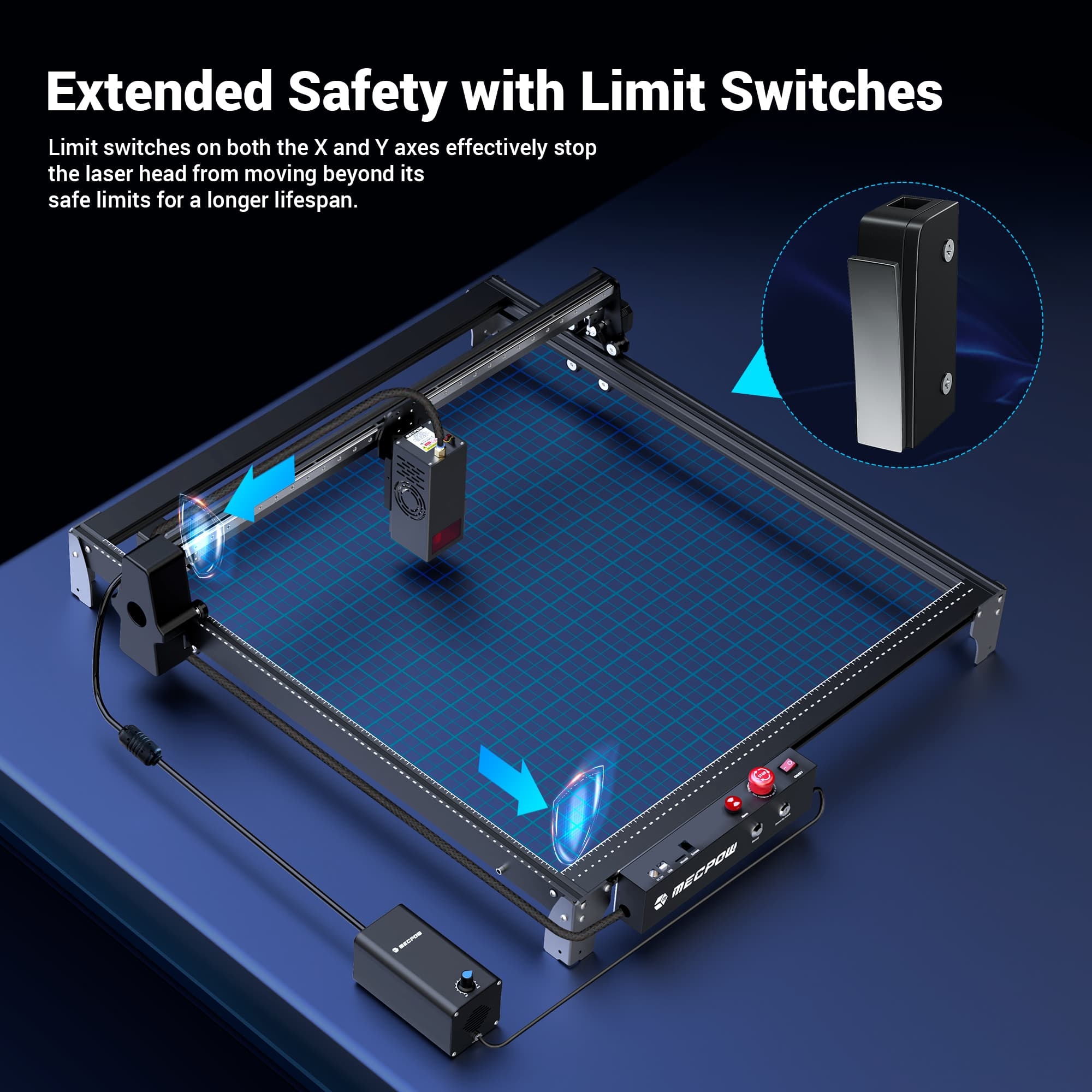 Mecpow X5 22W laserový gravírovací stroj, 600x600mm gravírovacia plocha 0,08x0,1mm laserový bod s Air Assist EU