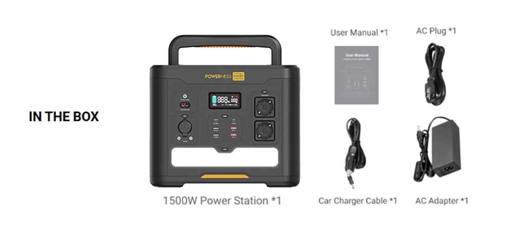 Powerness Hiker U1500 Portable Power Station, 1536Wh LiFePO4 Solar Generator, 1500W AC Output, Wireless Charging, PD 100W Fast Charging, 12 Outlets, LED Light