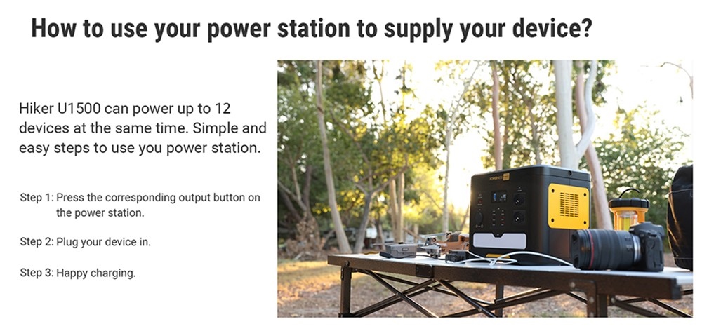 Powerness Hiker U1500 Portable Power Station, 1536Wh LiFePO4 Solar Generator, 1500W AC Output, Wireless Charging, PD 100W Fast Charging, 12 Outlets, LED Light