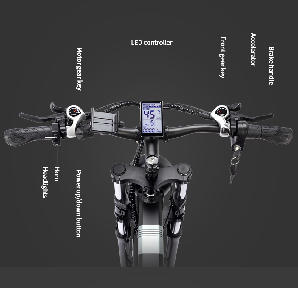 Ridstar H26 Pro Electric Bike, 26*4.0 palcov All-terrain Fat Tires 1000W Motor 48V 20Ah Battery 36mph Max Speed 120km Max Range Oil Brake