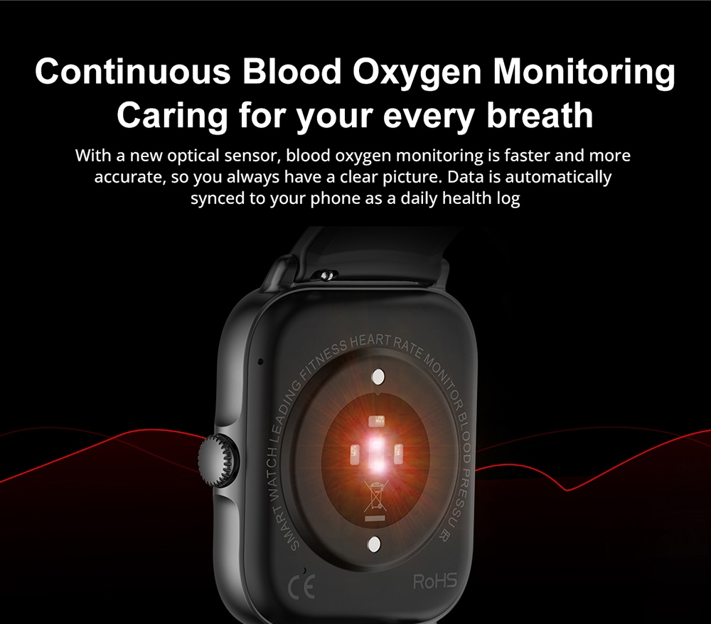 T12 Smartwatch 1.81'' Large Screen Sports Heart Rate Blood Oxygen Sleep Monitoring Bluetooth Calling - Black