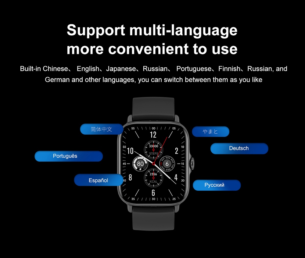 T12 Smartwatch 1.81'' Large Screen Sports Heart Rate Blood Oxygen Sleep Monitoring Bluetooth Calling - Black