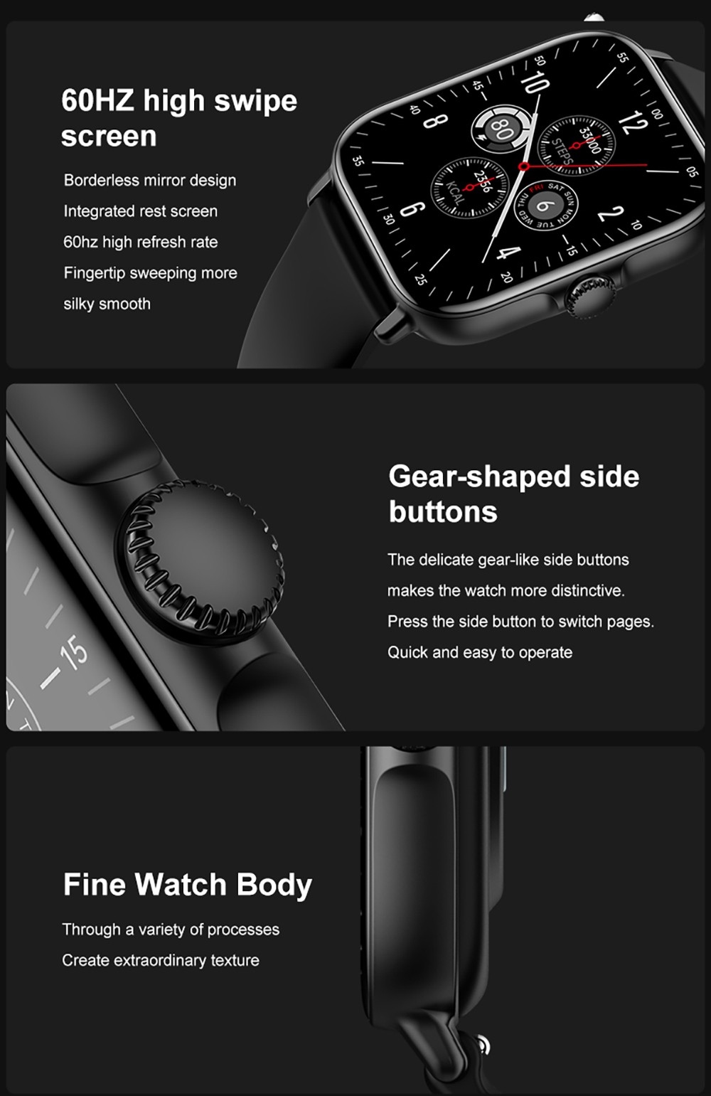 T12 Smartwatch 1.81'' Large Screen Sports Heart Rate Blood Oxygen Sleep Monitoring Bluetooth Calling - Grey