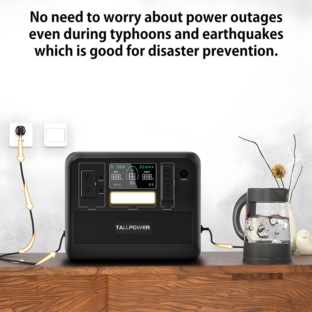 TALLPOWER V2000 Portable Power Station, 1536Wh LiFePo4 Solar Generator, 2000W AC Output, 1.5 Hours Fast Charging, PD 100W USB-C, UPS Function, LED Light, 13 Outputs - Black