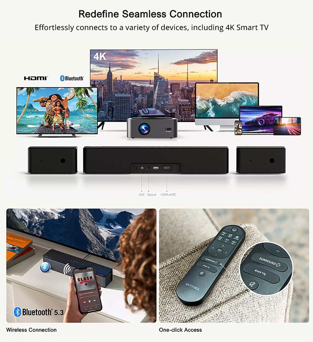 Súprava reproduktorov Ultimea Poseidon D60 Soundbar so subwooferom, Dolby Atmos 5.1, nastaviteľná úroveň priestorového zvuku, viacero režimov