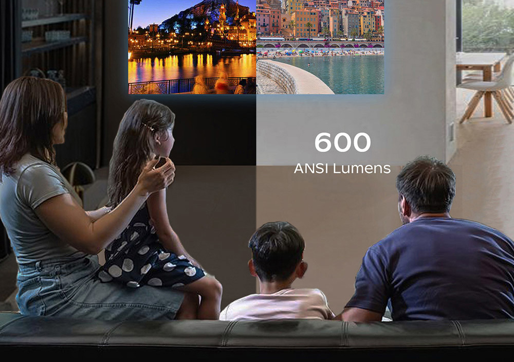 Projektor VIVIBRIGHT D5000, 1080P HD 600 ANSI lúmenov Vertikálna korekcia lichobežníkového skreslenia 10W reproduktor