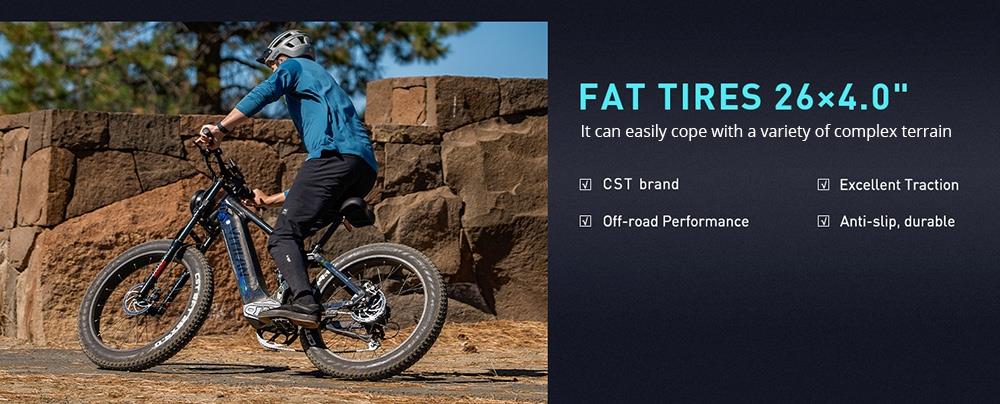 Vitilan T7 Mountain Electric Bike, 26*4.0-palcové pneumatiky CST Fat Tires 750W motor Bafang 48V 20Ah batéria 28mph max. rýchlosť 80mil max. dojazd podsvietený LCD displej predné & zadné hydraulické kotúčové brzdy SHIMANO 8-rýchlostné - čierne