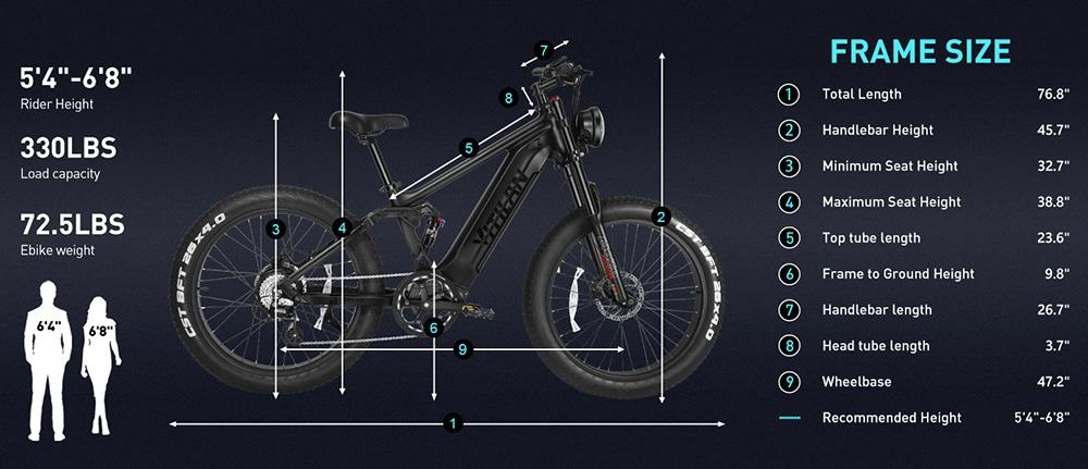 Vitilan T7 Mountain Electric Bike, 26*4.0-palcové pneumatiky CST Fat Tires 750W motor Bafang 48V 20Ah batéria Maximálna rýchlosť 28mph Maximálny dojazd 80 míľ Podsvietený LCD displej Predné & Zadné hydraulické kotúčové brzdy SHIMANO 8-rýchlostné - čierne